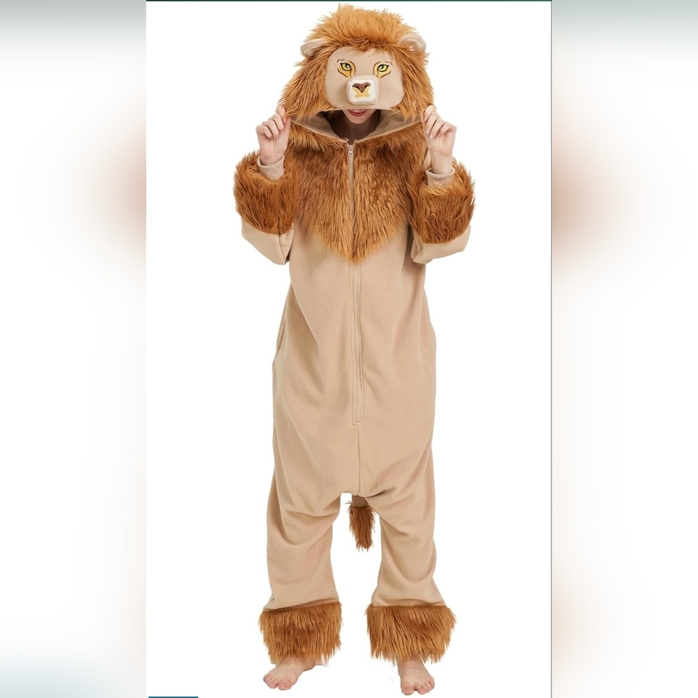 Lion Pajamas for Adults Costume Animal Cosplay Cozy One-Piece Pajamas Size XL